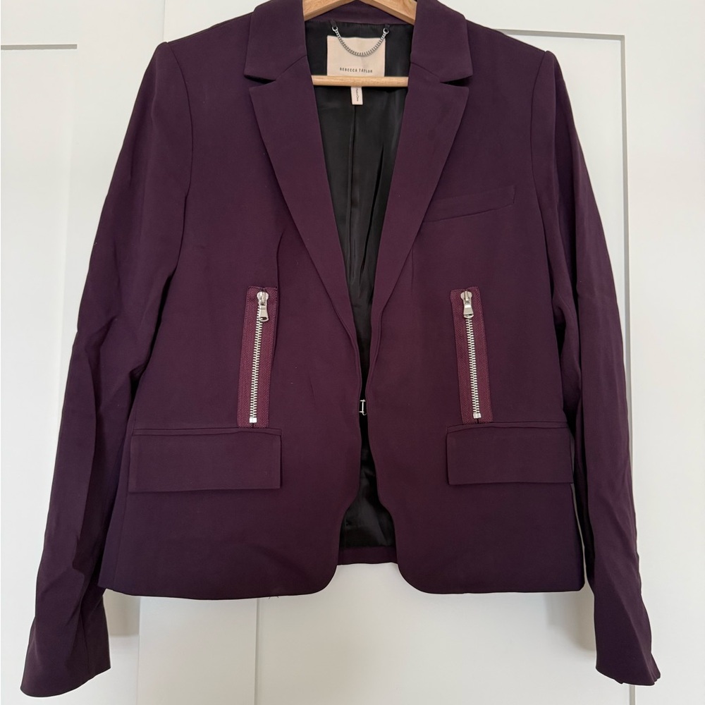 Rebecca Taylor Plum Purple Zip Detail Blazer - Size 10